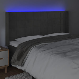 Κεφαλάρι Κρεβατιού LED Σκούρο Γκρι 183x16x118/128εκ. Βελούδινο