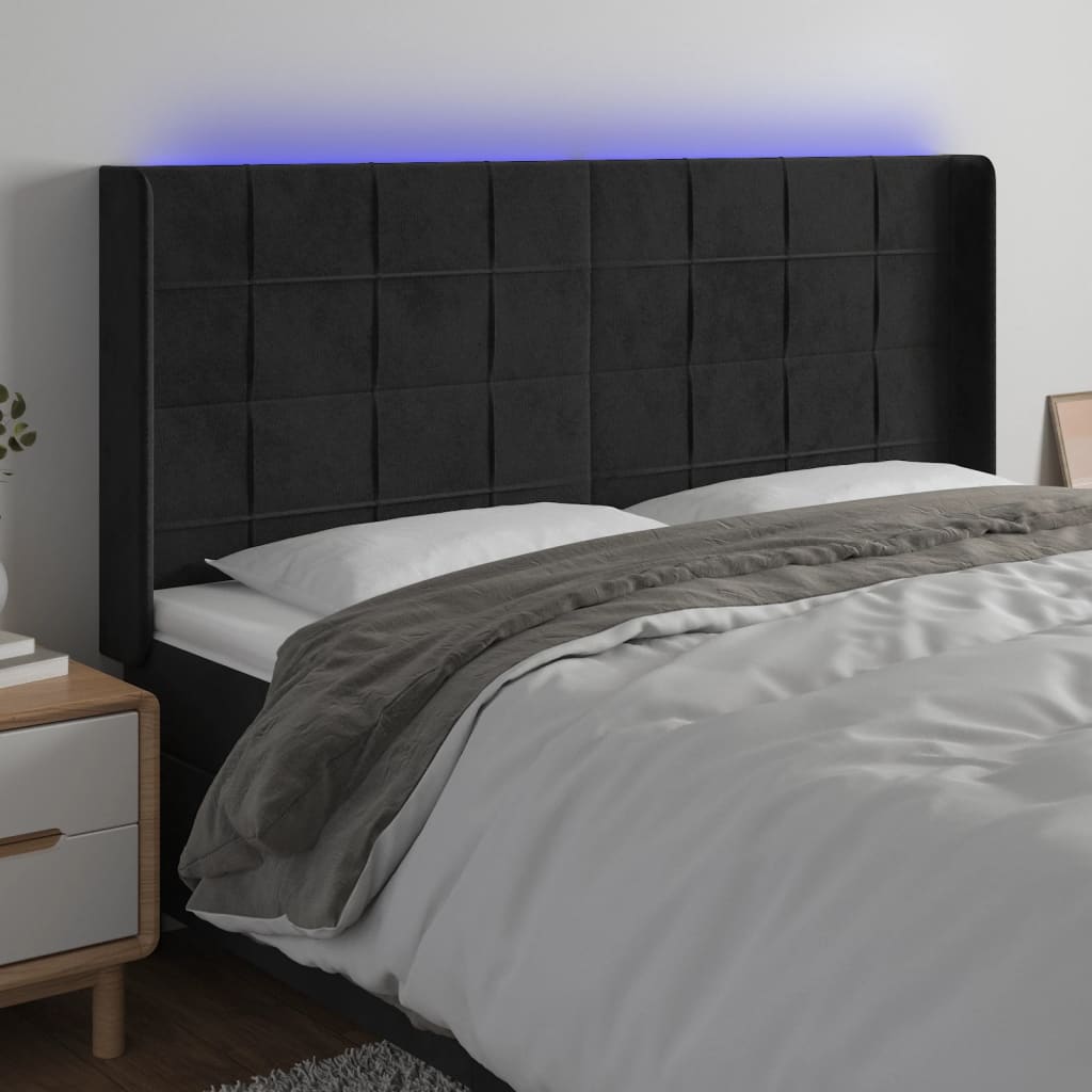 Κεφαλάρι Κρεβατιού LED Μαύρο 183x16x118/128 εκ. Βελούδινο - Pakobazaar