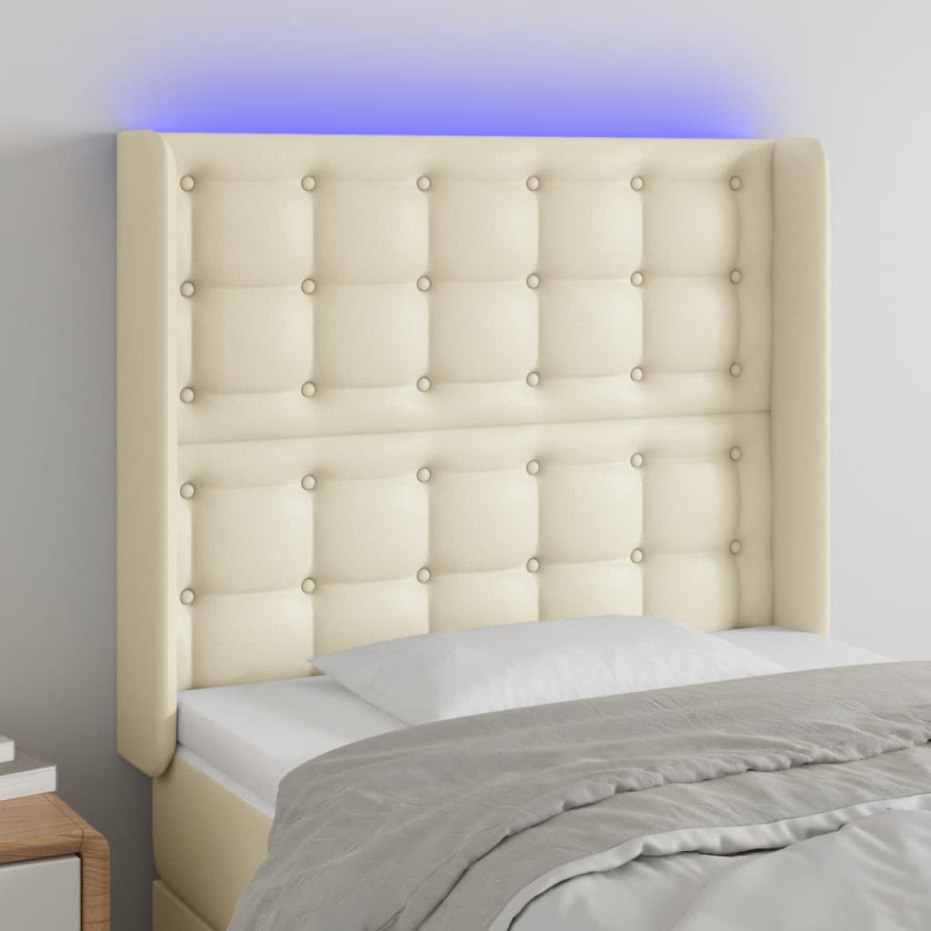 Κεφαλάρι Κρεβατιού LED Κρεμ 93x16x118/128εκ. Συνθετ. Δέρμα - Pakobazaar