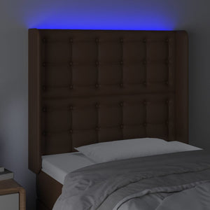 Κεφαλάρι Κρεβατιού LED Καφέ 93x16x118/128 εκ. Συνθετ. Δέρμα