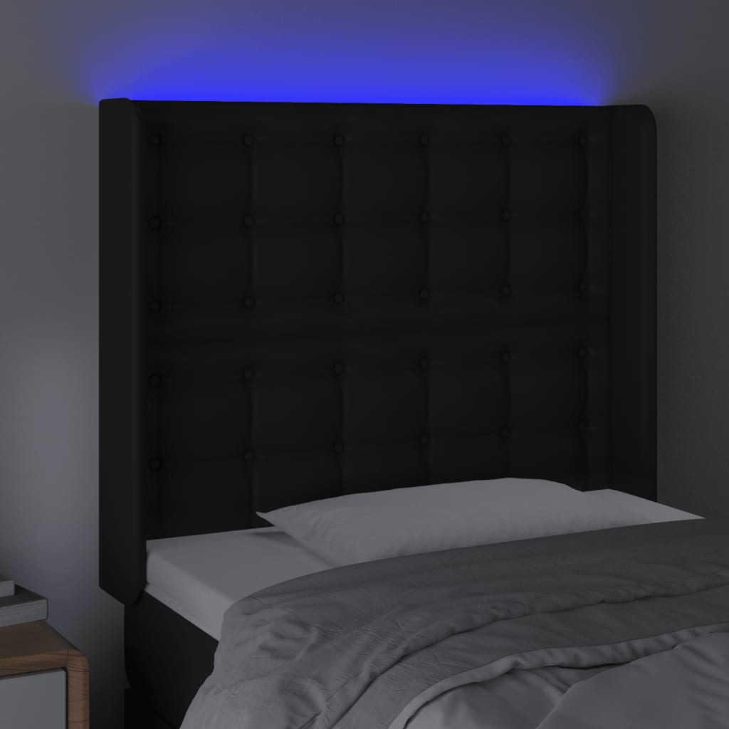 Κεφαλάρι Κρεβατιού LED Μαύρο 103x16x118/128 εκ. Συνθετ. Δέρμα