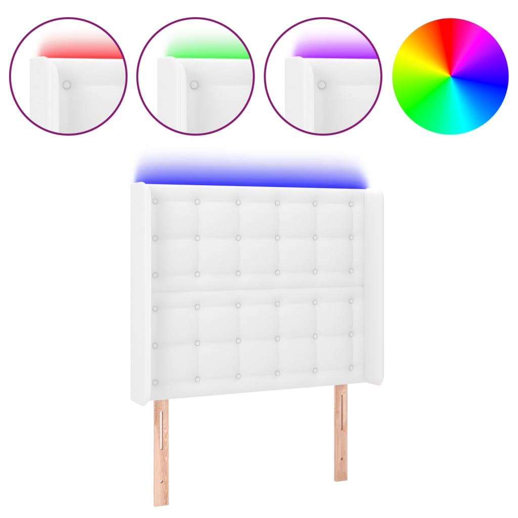 Κεφαλάρι Κρεβατιού LED Λευκό 103x16x118/128 εκ. Συνθετ. Δέρμα