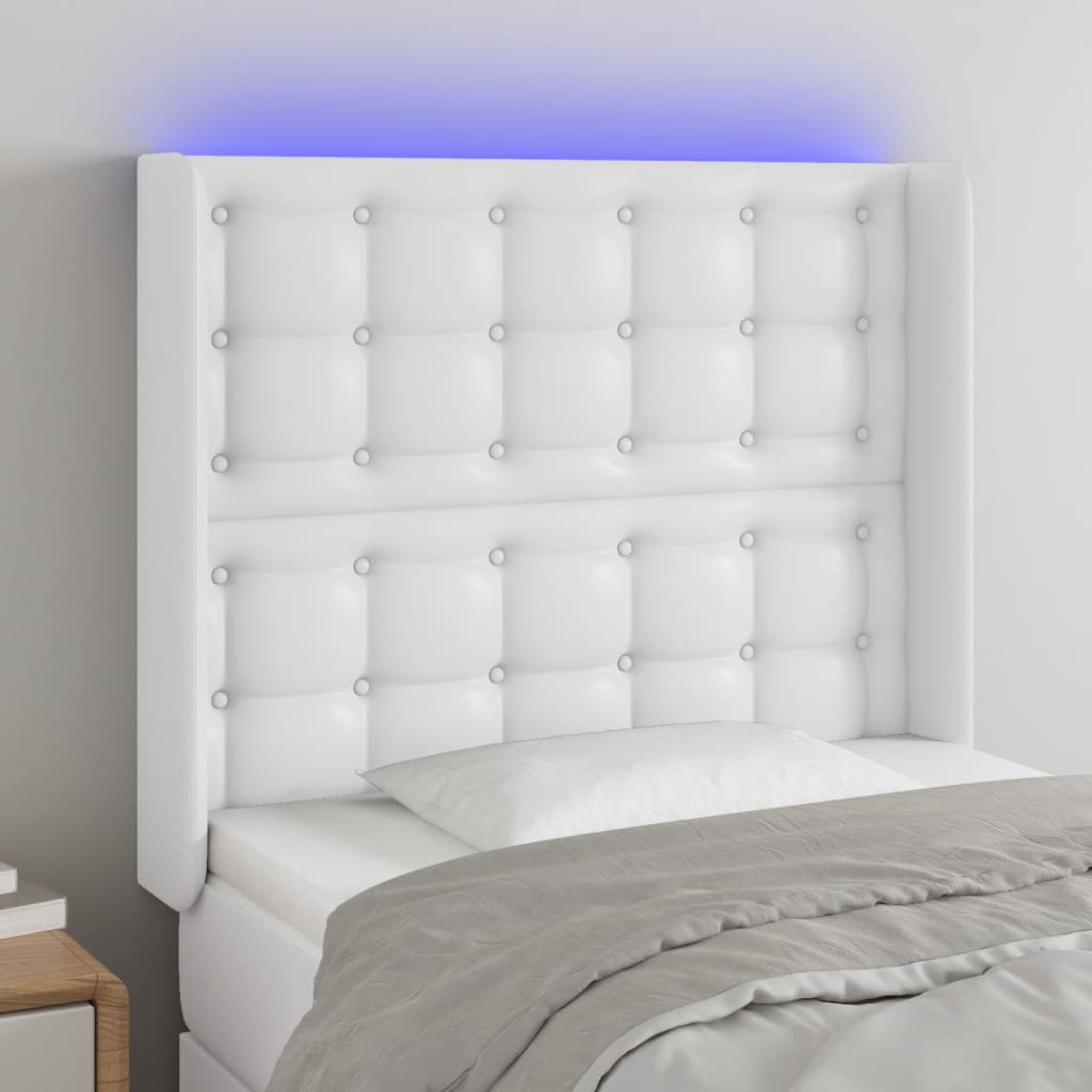 Κεφαλάρι Κρεβατιού LED Λευκό 103x16x118/128 εκ. Συνθετ. Δέρμα