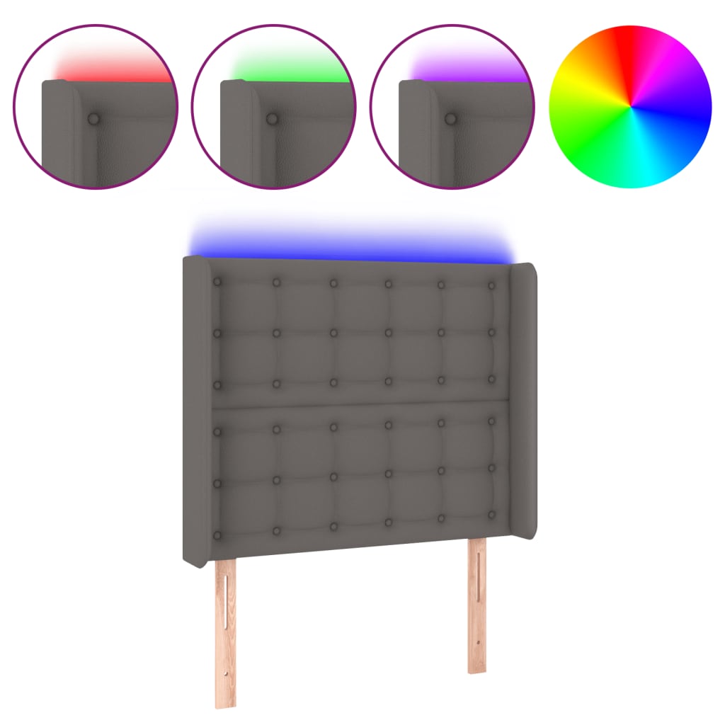 Κεφαλάρι Κρεβατιού LED Γκρι 103x16x118/128 εκ. Συνθετ. Δέρμα