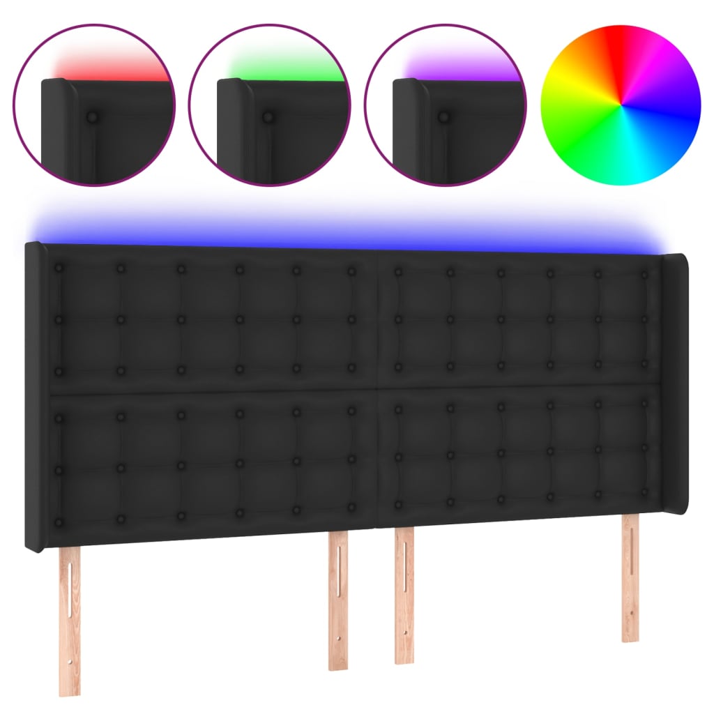 Κεφαλάρι Κρεβατιού LED Μαύρο 147x16x118/128 εκ. Συνθετ. Δέρμα - Pakobazaar