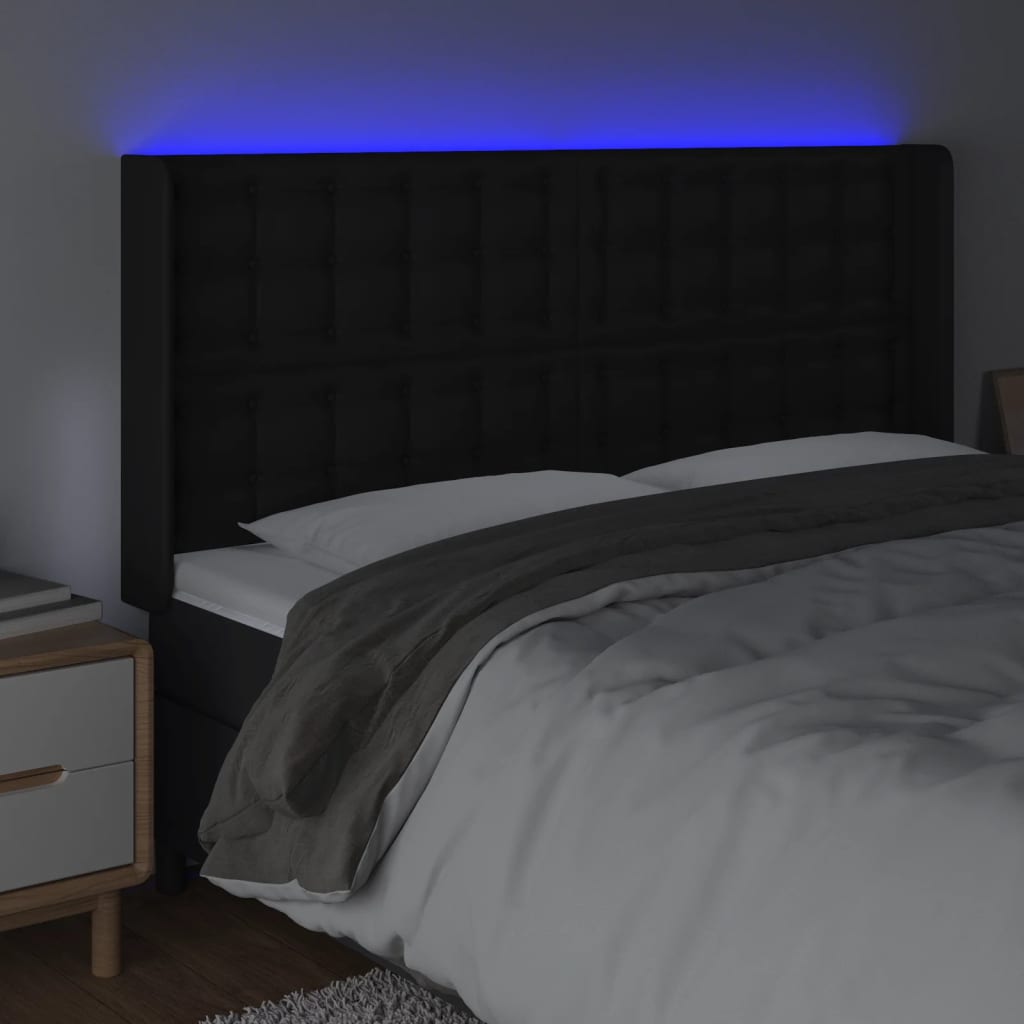 Κεφαλάρι Κρεβατιού LED Μαύρο 147x16x118/128 εκ. Συνθετ. Δέρμα - Pakobazaar