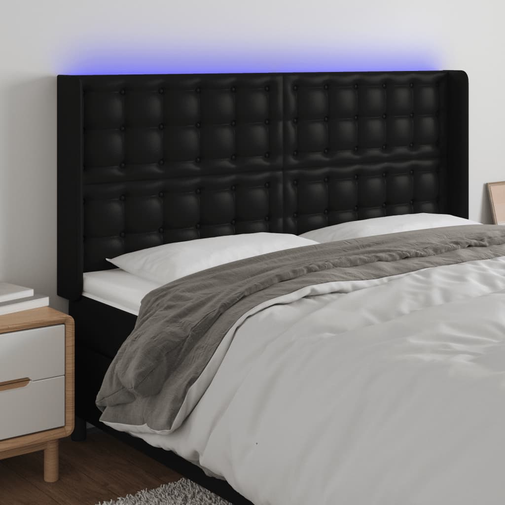 Κεφαλάρι Κρεβατιού LED Μαύρο 147x16x118/128 εκ. Συνθετ. Δέρμα - Pakobazaar