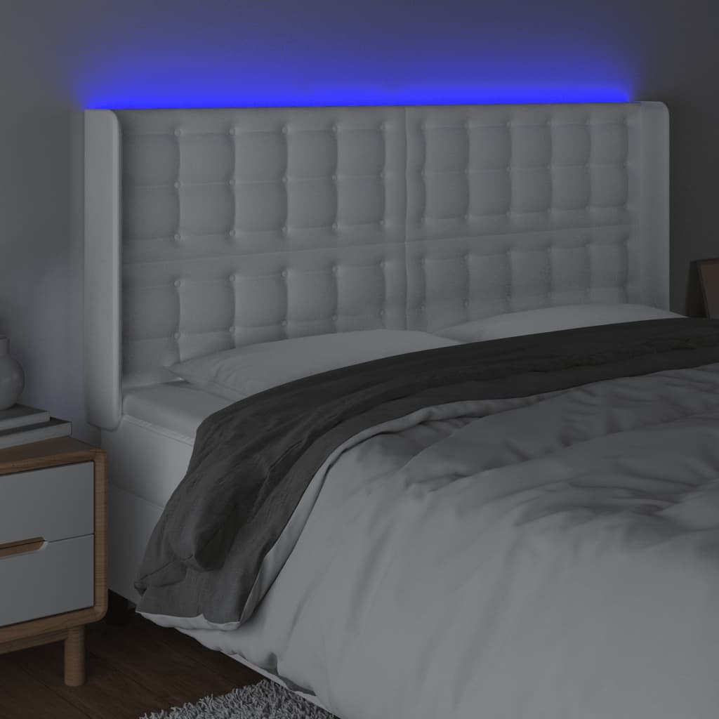 Κεφαλάρι Κρεβατιού LED Λευκό 147x16x118/128 εκ. Συνθετ. Δέρμα - Pakobazaar