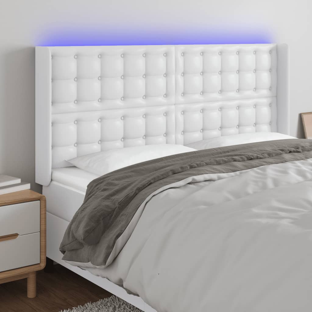Κεφαλάρι Κρεβατιού LED Λευκό 147x16x118/128 εκ. Συνθετ. Δέρμα - Pakobazaar