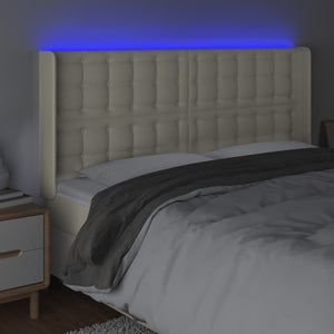 Κεφαλάρι Κρεβατιού LED Κρεμ 147x16x118/128 εκ. Συνθετ. Δέρμα