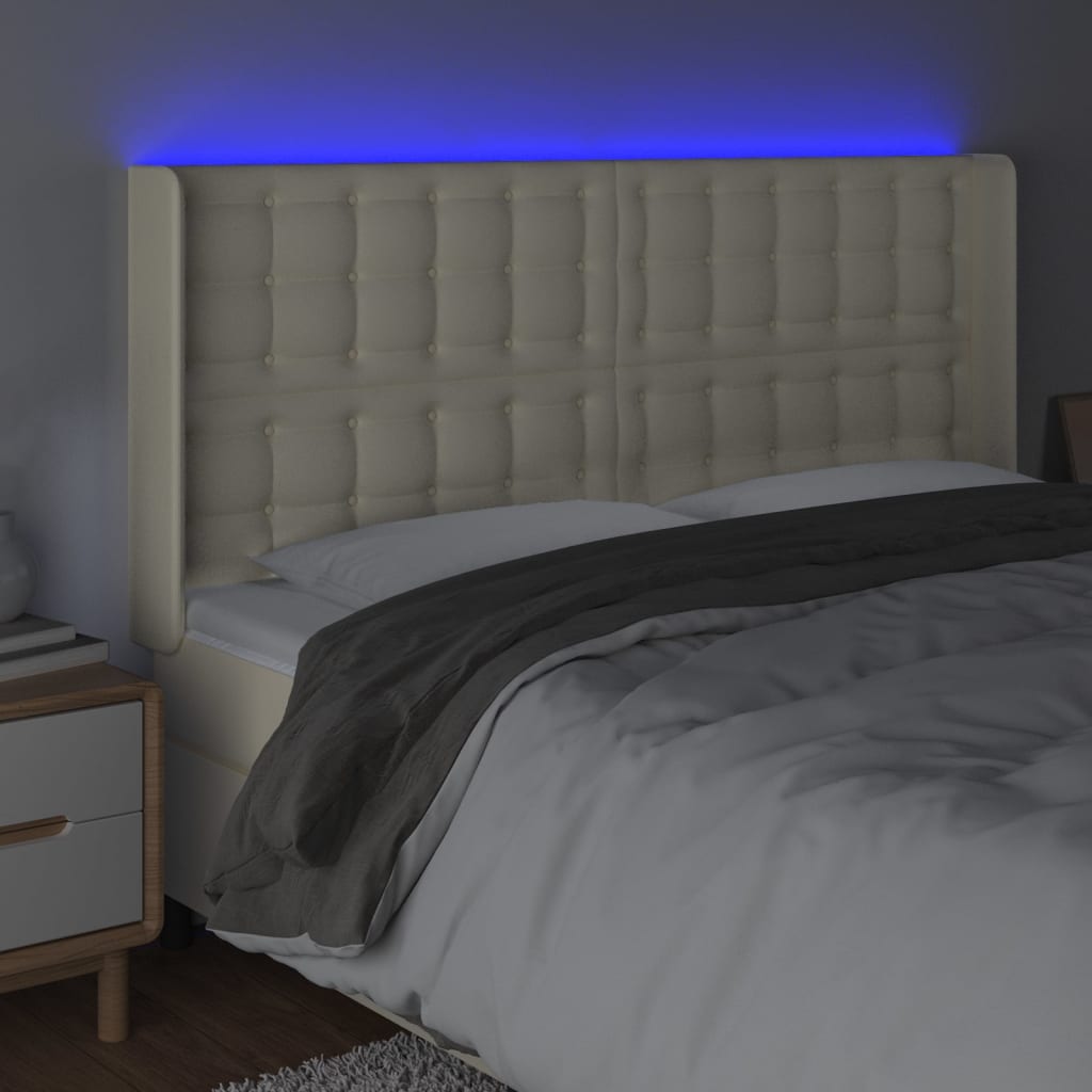 Κεφαλάρι Κρεβατιού LED Κρεμ 163x16x118/128 εκ. Συνθετ. Δέρμα