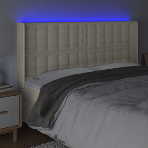 Κεφαλάρι Κρεβατιού LED Κρεμ 163x16x118/128 εκ. Συνθετ. Δέρμα