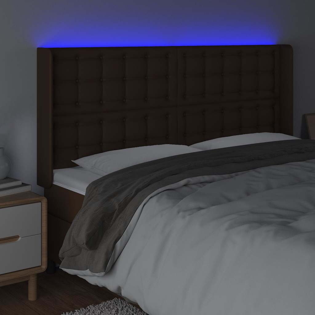 Κεφαλάρι Κρεβατιού LED Καφέ 163x16x118/128 εκ. Συνθετ. Δέρμα
