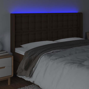 Κεφαλάρι Κρεβατιού LED Καφέ 163x16x118/128 εκ. Συνθετ. Δέρμα