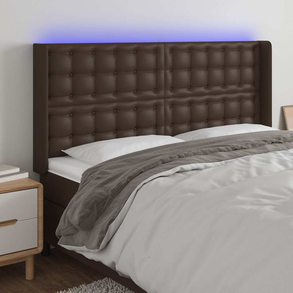 Κεφαλάρι Κρεβατιού LED Καφέ 163x16x118/128 εκ. Συνθετ. Δέρμα