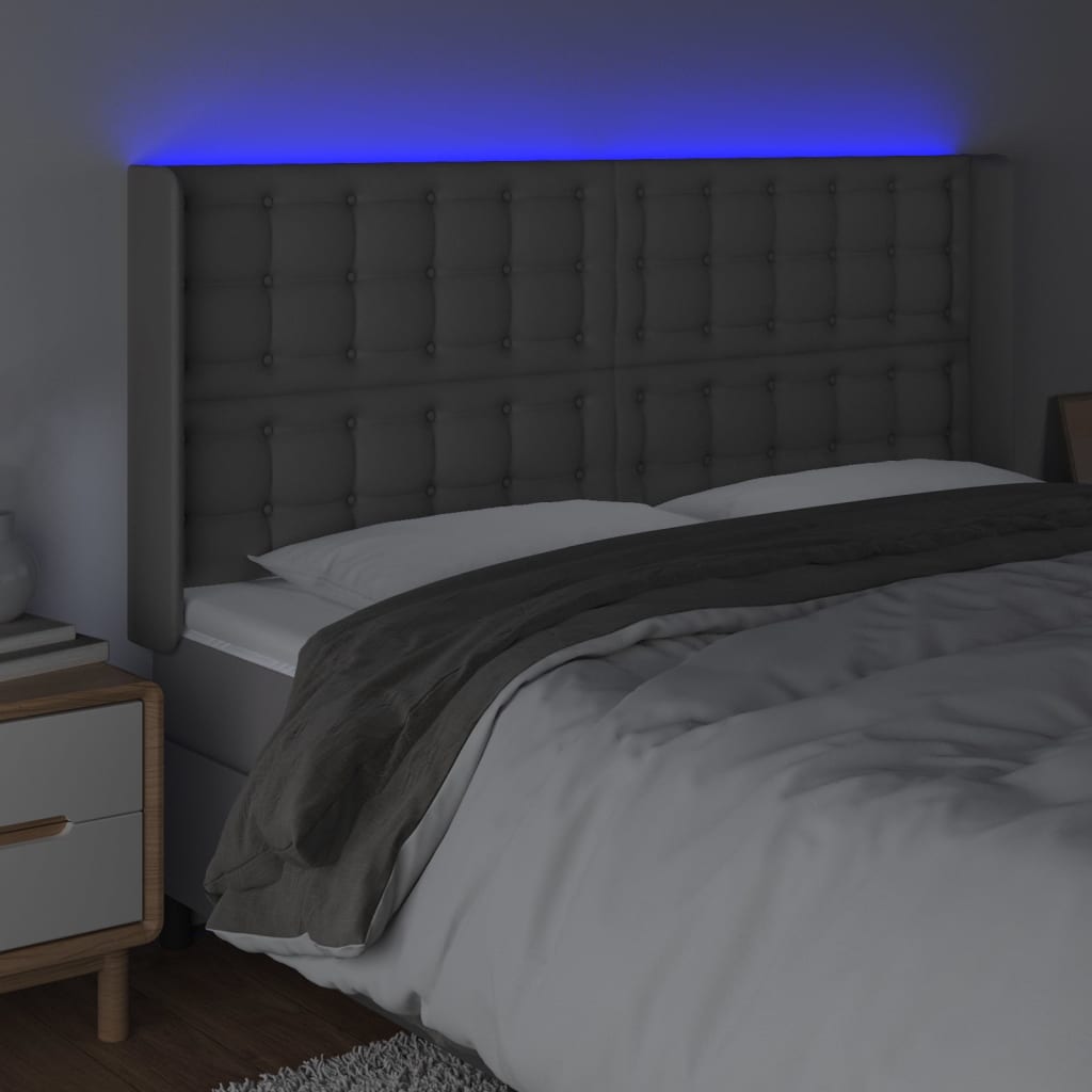 Κεφαλάρι Κρεβατιού LED Γκρι 163x16x118/128 εκ. Συνθετ. Δέρμα