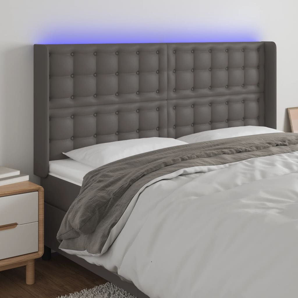 Κεφαλάρι Κρεβατιού LED Γκρι 163x16x118/128 εκ. Συνθετ. Δέρμα