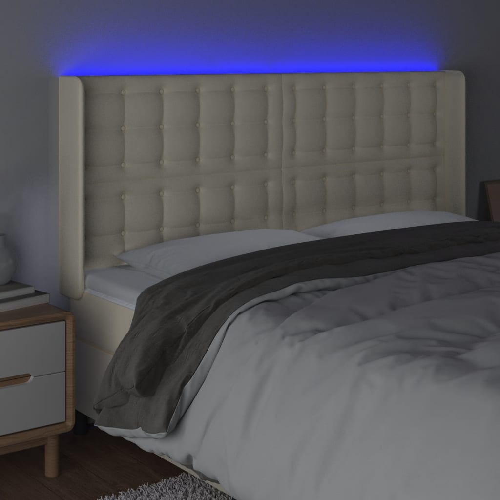 Κεφαλάρι Κρεβατιού LED Κρεμ 183x16x118/128 εκ. Συνθετ. Δέρμα - Pakobazaar