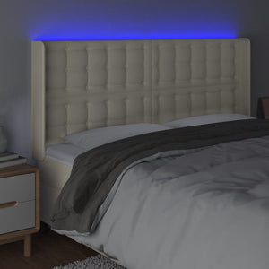 Κεφαλάρι Κρεβατιού LED Κρεμ 183x16x118/128 εκ. Συνθετ. Δέρμα - Pakobazaar