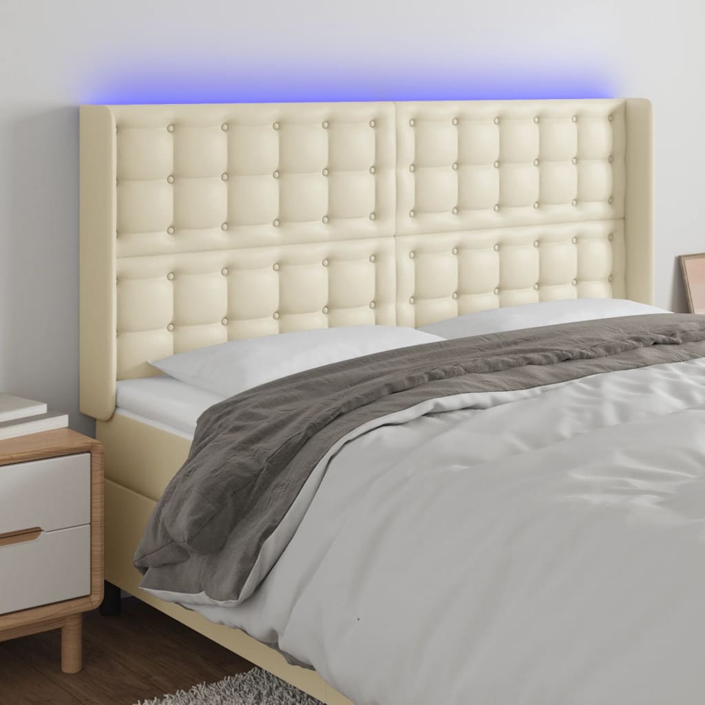 Κεφαλάρι Κρεβατιού LED Κρεμ 183x16x118/128 εκ. Συνθετ. Δέρμα - Pakobazaar