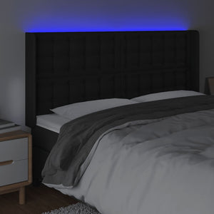 Κεφαλάρι Κρεβατιού LED Μαύρο 203x16x118/128 εκ. Συνθετ. Δέρμα