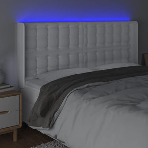Κεφαλάρι Κρεβατιού LED Λευκό 203x16x118/128 εκ. Συνθετ. Δέρμα