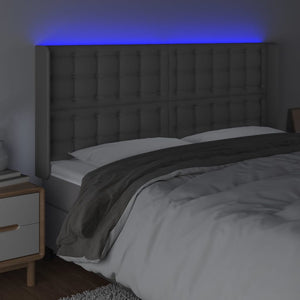 Κεφαλάρι Κρεβατιού LED Γκρι 203x16x118/128 εκ. Συνθετ. Δέρμα