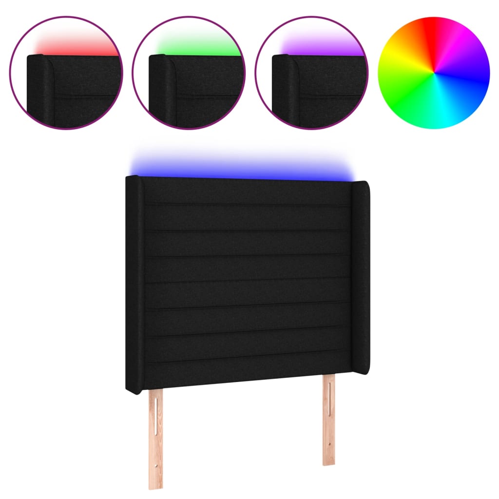Κεφαλάρι Κρεβατιού LED Μαύρο 83x16x118/128εκ. Υφασμάτινο