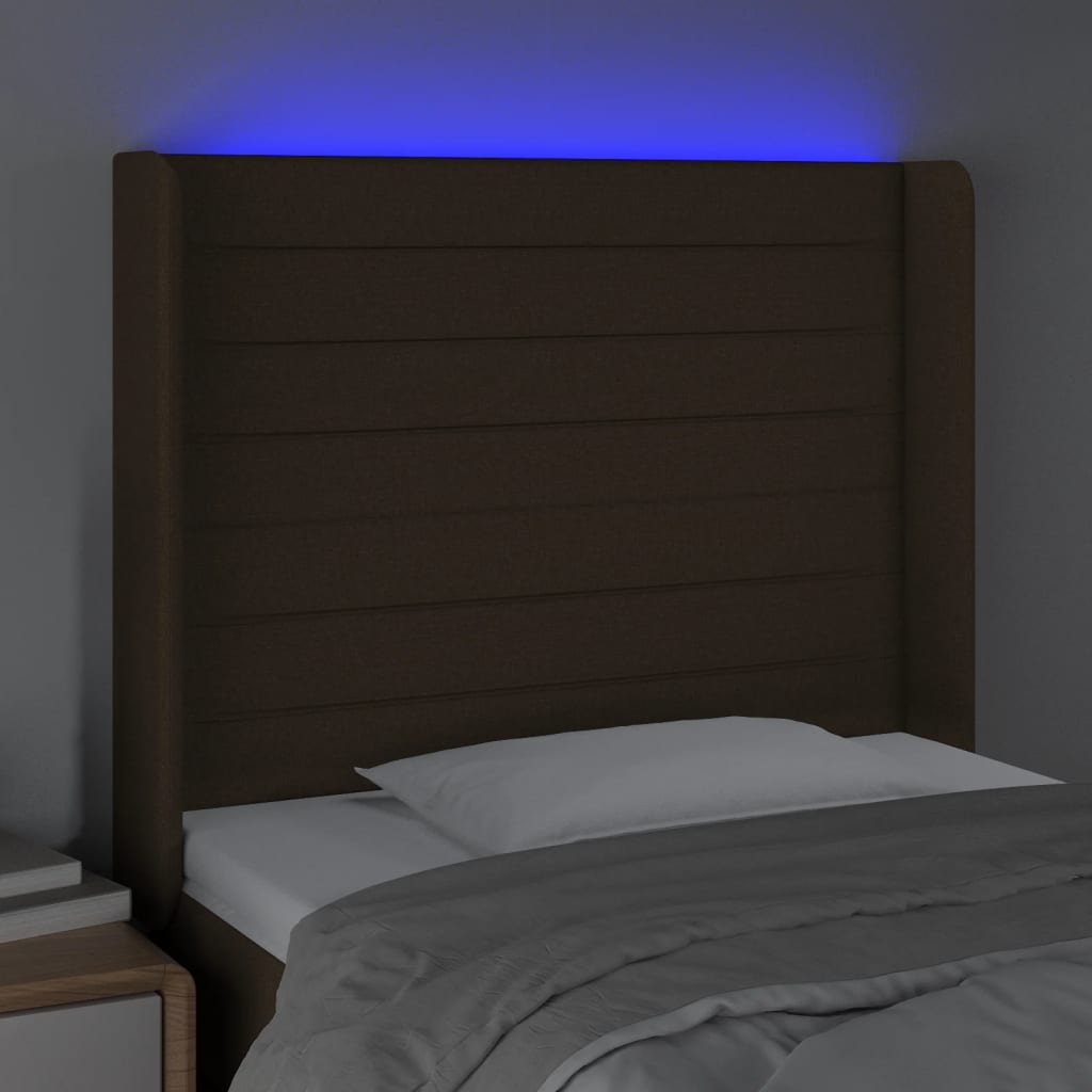 Κεφαλάρι Κρεβατιού LED Σκούρο Καφέ 83x16x118/128 εκ. Υφασμάτινο - Pakobazaar