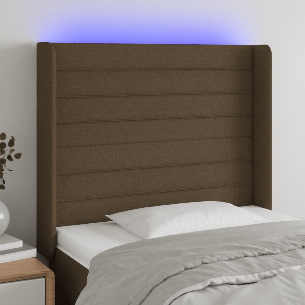 Κεφαλάρι Κρεβατιού LED Σκούρο Καφέ 83x16x118/128 εκ. Υφασμάτινο - Pakobazaar