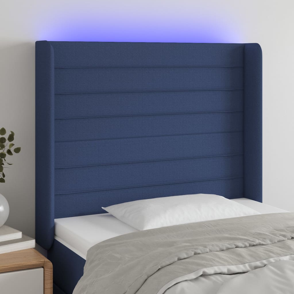 Κεφαλάρι Κρεβατιού LED Μπλε 83x16x118/128εκ. Υφασμάτινο - Pakobazaar