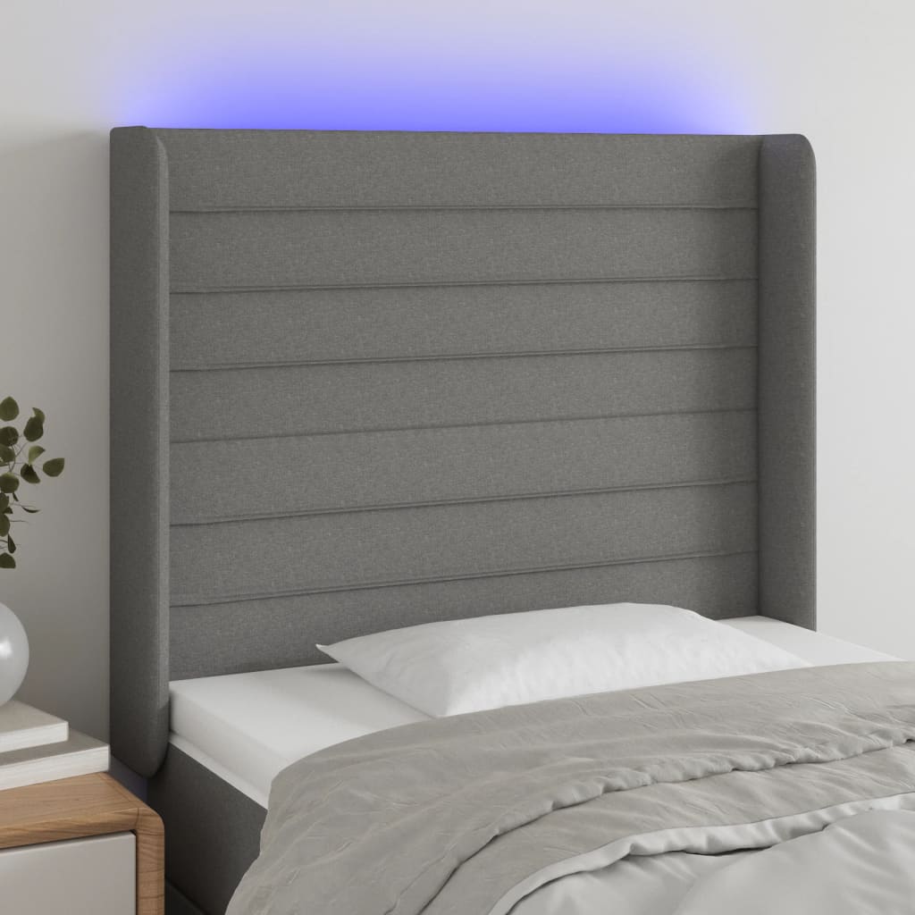 Κεφαλάρι Κρεβατιού LED Σκούρο Γκρι 93x16x118/128εκ. Υφασμάτινο - Pakobazaar