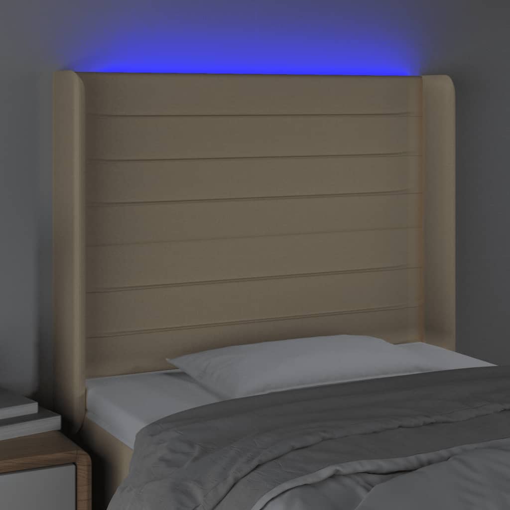 Κεφαλάρι Κρεβατιού LED Κρεμ 93x16x118/128εκ. Υφασμάτινο