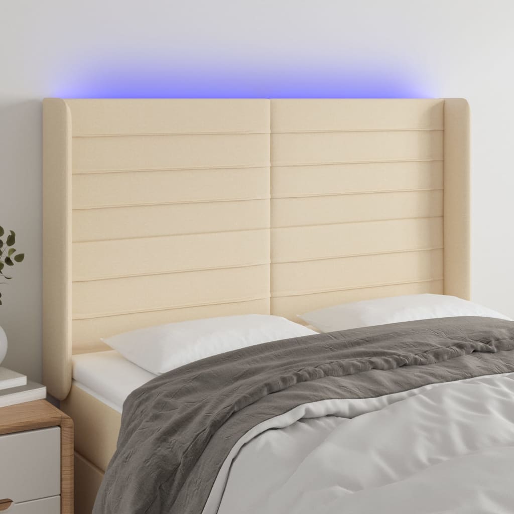 Κεφαλάρι Κρεβατιού LED Κρεμ 147x16x118/128 εκ. Υφασμάτινο