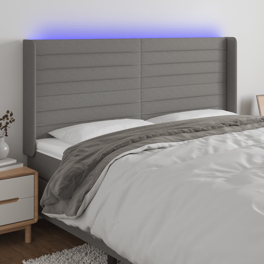 Κεφαλάρι Κρεβατιού LED Σκούρο Γκρι 183x16x118/128εκ. Υφασμάτινο