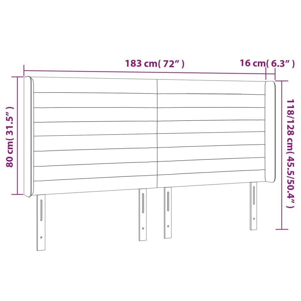Κεφαλάρι Κρεβατιού LED Μαύρο 183x16x118/128 εκ. Υφασμάτινο