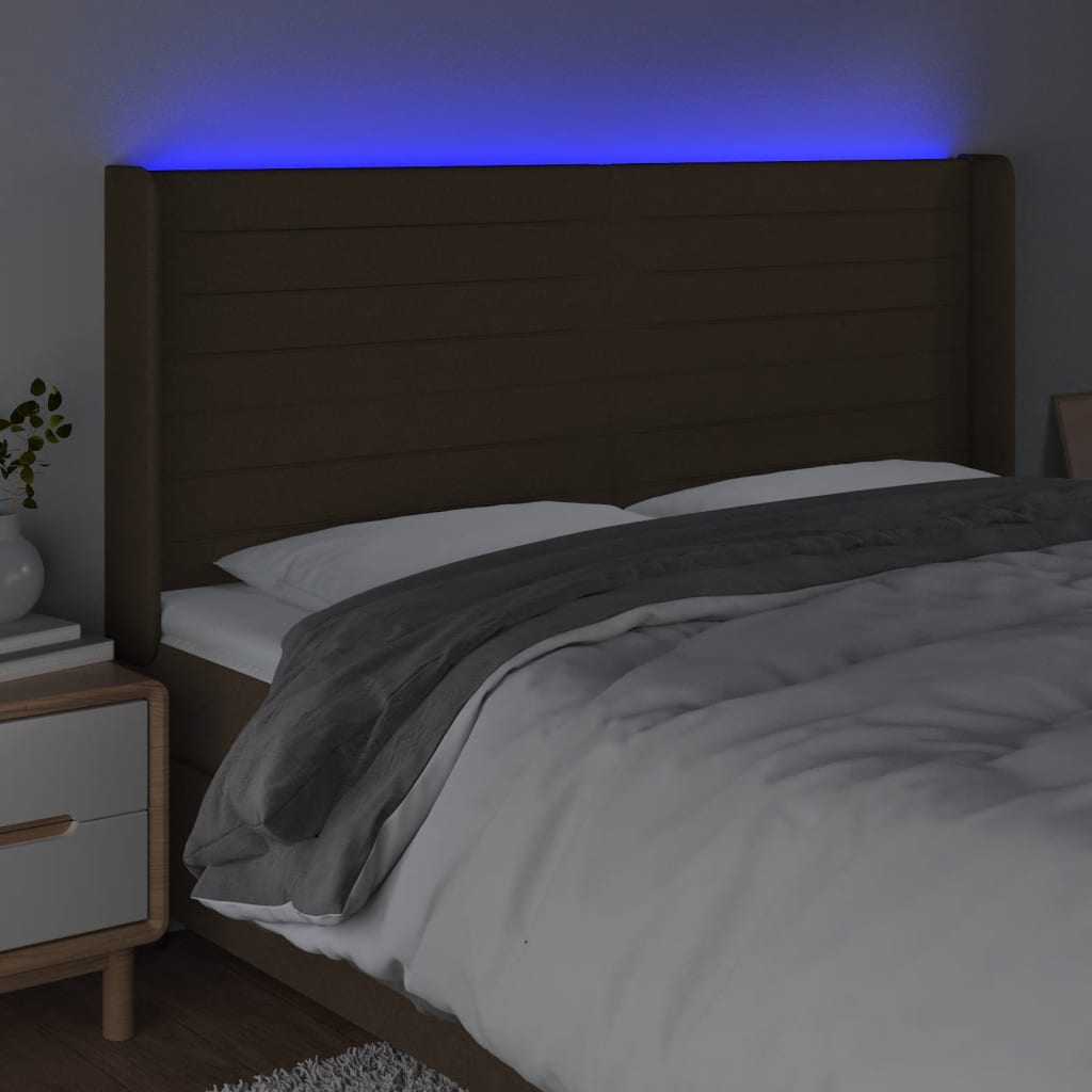 Κεφαλάρι Κρεβατιού LED Σκούρο Καφέ 183x16x118/128εκ. Υφασμάτινο