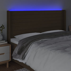 Κεφαλάρι Κρεβατιού LED Σκούρο Καφέ 183x16x118/128εκ. Υφασμάτινο
