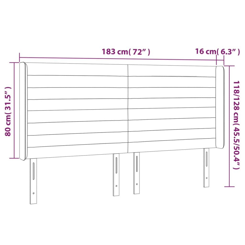 Κεφαλάρι Κρεβατιού LED Σκούρο Καφέ 183x16x118/128εκ. Υφασμάτινο