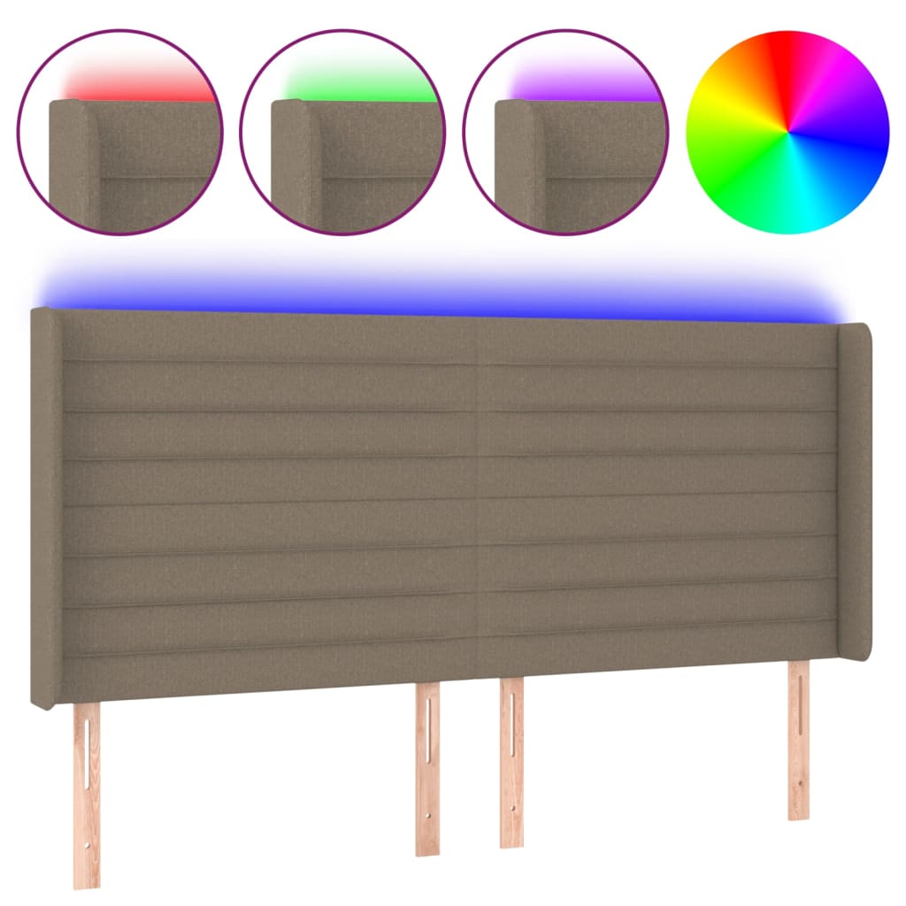 Κεφαλάρι Κρεβατιού LED Taupe 183x16x118/128 εκ. Υφασμάτινο