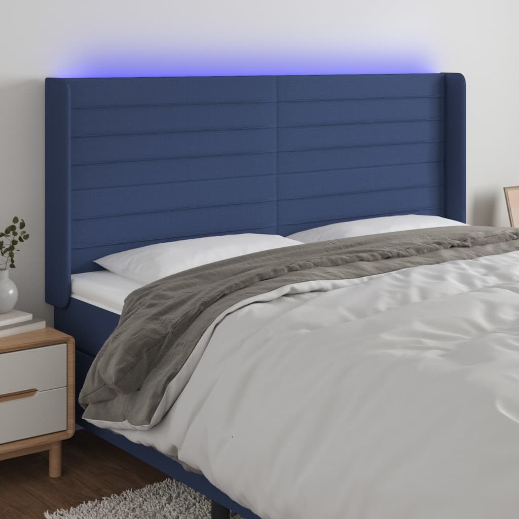 Κεφαλάρι Κρεβατιού LED Μπλε 183x16x118/128 εκ. Υφασμάτινο