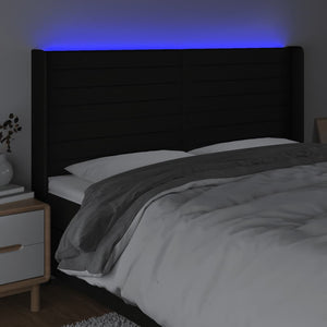 Κεφαλάρι Κρεβατιού LED Μαύρο 203x16x118/128 εκ. Υφασμάτινο