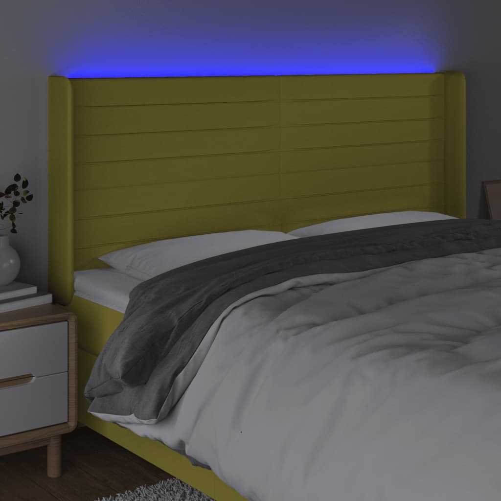 Κεφαλάρι Κρεβατιού LED Πράσινο 203x16x118/128 εκ. Υφασμάτινο