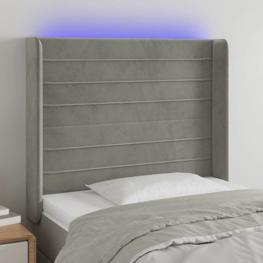 Κεφαλάρι Κρεβατιού LED Ανοιχτό Γκρι 83x16x118/128εκ. Βελούδινο - Pakobazaar