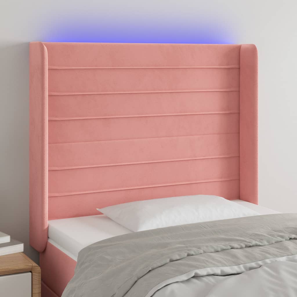Κεφαλάρι Κρεβατιού LED Ροζ 83x16x118/128εκ. Βελούδινο