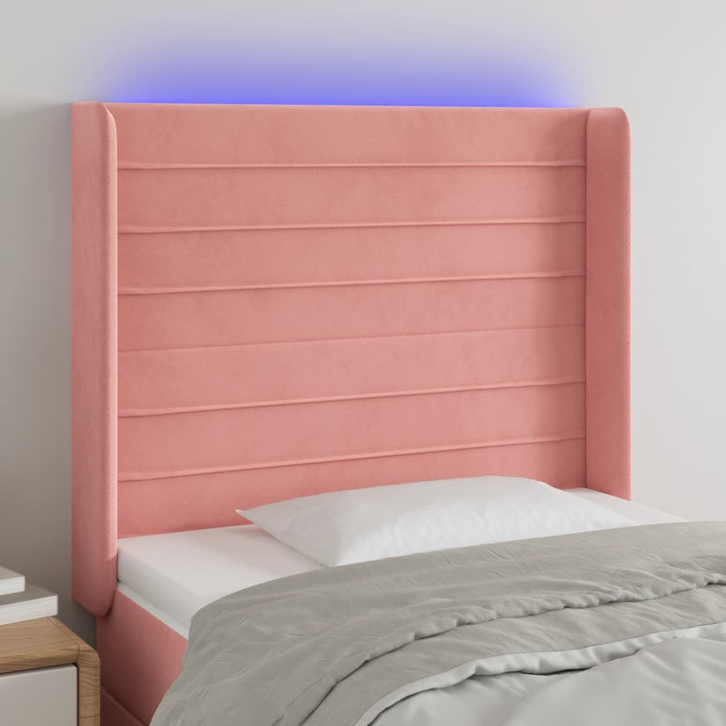 Κεφαλάρι Κρεβατιού LED Ροζ 93x16x118/128 εκ. Βελούδινο