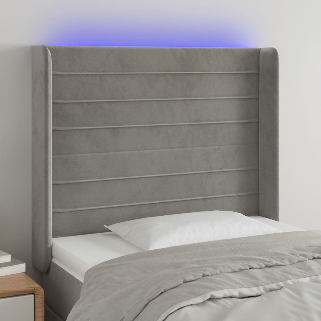 Κεφαλάρι Κρεβατιού LED Ανοιχτό Γκρι 103x16x118/128εκ. Βελούδινο