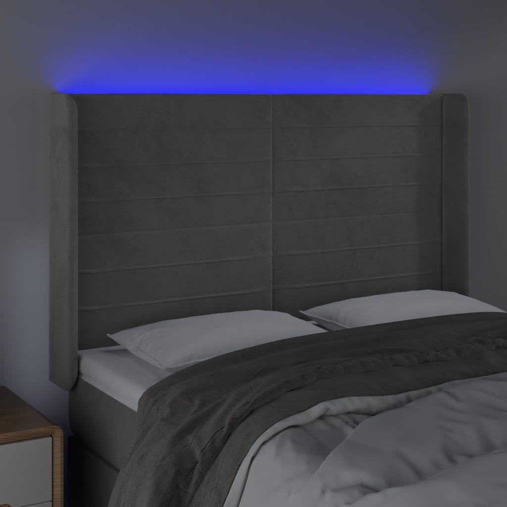 Κεφαλάρι Κρεβατιού LED Ανοιχτό Γκρι 147x16x118/128εκ. Βελούδινο
