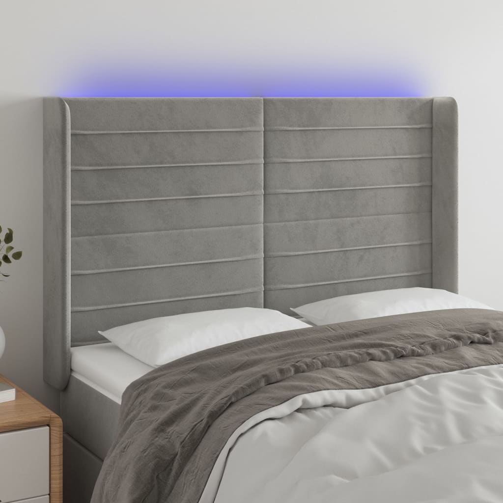 Κεφαλάρι Κρεβατιού LED Ανοιχτό Γκρι 147x16x118/128εκ. Βελούδινο