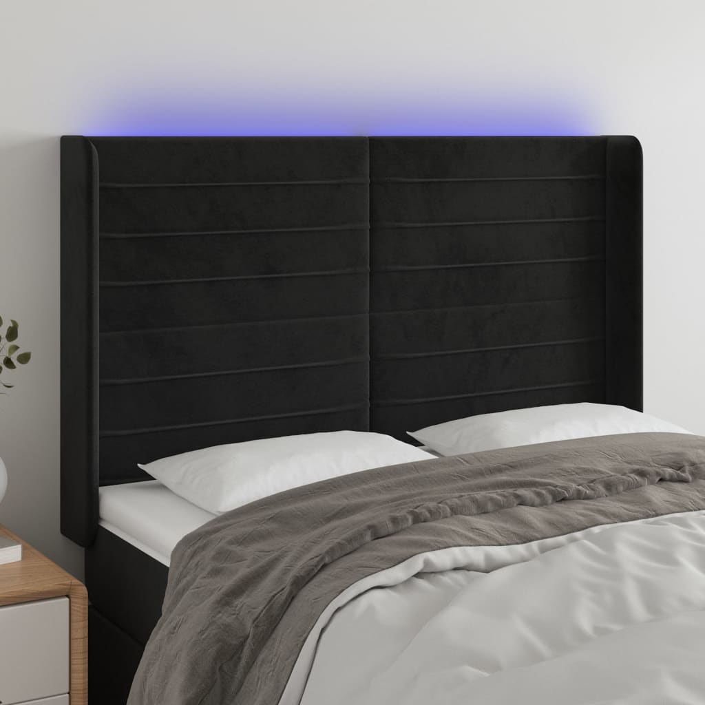 Κεφαλάρι Κρεβατιού LED Μαύρο 147x16x118/128 εκ. Βελούδινο - Pakobazaar